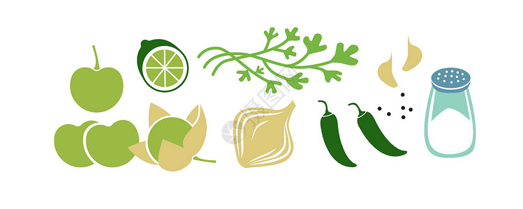 浙西南萨尔萨动脉或绿萨尔萨的新鲜原料成分 水平矢量插图在白色上隔离设计图片