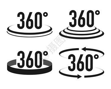 90后带有箭头的符号表示旋转或全景到360度 矢量说明相机旅游视频按钮照片眼镜头盔技术模拟标识设计图片
