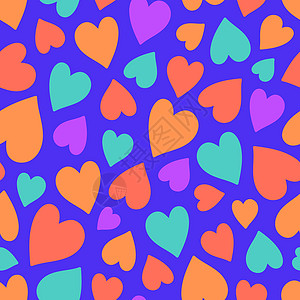 浪漫野生紫罗兰在紫罗兰背景的时尚亮光辉色彩中 可爱情人节的心无缝模式 平坦而简单设计图片