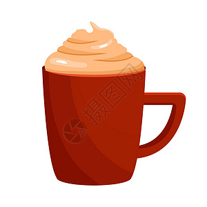 热饮咖啡含拿铁的卡通杯设计图片