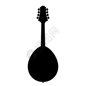 曼陀林曼多林图标 黑色曼多林符号孤立 音乐乐器图标竖琴细绳吉他插图音乐家旋律文化乐队古董娱乐设计图片