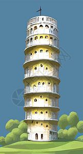 塔皮兹皮萨塔风景与漫画效果 从意大利倾斜历史广场世界旅行大教堂艺术假期旅游纪念碑设计图片