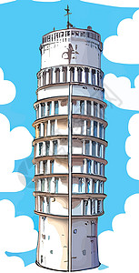 塔皮尔皮萨塔风景与漫画效果 从意大利历史地标游客旅行旅游教会天空广场世界正方形设计图片