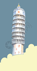 七大奇迹皮萨塔风景与漫画效果 从意大利城市游客广场历史纪念碑旅行历史性插图正方形大理石设计图片