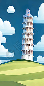 托斯卡纳皮萨塔风景与漫画效果 从意大利假期大理石吸引力草图游客天空艺术手绘建筑历史性设计图片