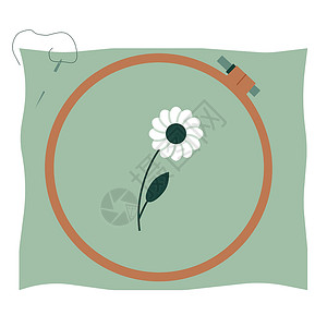 箍刺绣着织物和花朵的刺绣圈套 用于爱好和手工艺的工具 平板风格 向量设计图片