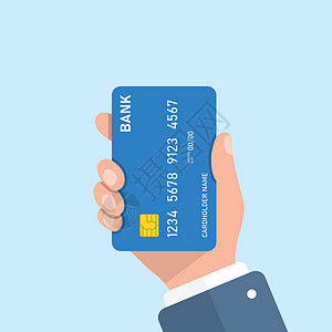 卡片样式信用卡在手中的平面样式插图 孤立背景下的在线支付矢量图解 银行标志经营理念债务零售取款机身份安全交易销售手臂银行业现金设计图片