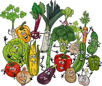 葱花香菜有趣的卡通漫画蔬菜角色组设计图片