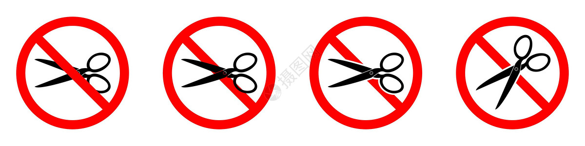 切弗尔使用剪切图示停止或禁止红色圆形符号插图警告乐器裁缝黑色圆圈标签沙龙刀刃理发师设计图片