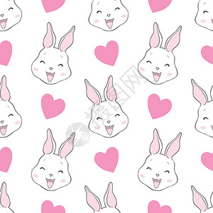 女孩与小兔子无缝模式 有卡通小兔子给孩子 抽象的艺术印刷品 手画背景与可爱动物装饰假期婴儿兔子问候语纺织品打印卡通片女孩卡片设计图片