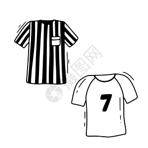 T恤涂鸦素材7号足球运动员T恤衫和足球裁判服装 白色背景孤立的矢量涂鸦图解 (以白种背景隔绝)设计图片