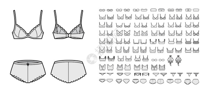 模制的Bra内衣技术时尚图 配有完全可调整的肩带 模制杯子 钩眼闭合带子文胸胸罩游泳衣男人女性插图服饰设计计算机设计图片
