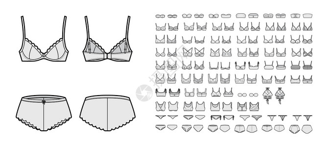 盐焗鸡脖Bra内衣技术时尚图 配有完全可调整的肩带 模制杯子 钩眼闭合带子文胸胸罩游泳衣男人女性插图服饰设计计算机设计图片