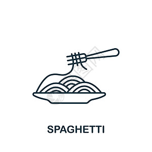 一碗面简笔画Spaghetti 图标 用于模板 网络设计和信息图的单色简单线条快餐图标插图杯子盘子烹饪咖啡店面条果汁甜点咖啡瓶子设计图片
