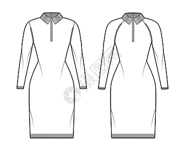 普弗兰岑雷恩一套衣服 齐普式滑雪者技术时装插图 上面有肋部Henley颈 长长的拉布兰袖子 合身体裙子针织品女孩女性球座女装毛衣套衫男性女士设计图片