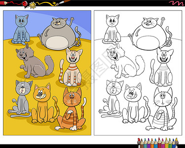 宠物页面卡通猫猫动物人物彩色页面设计图片