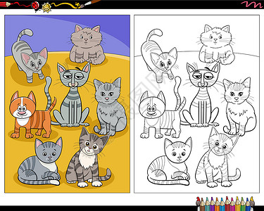 宠物页面可爱的卡通漫画猫动物人物彩色页面设计图片