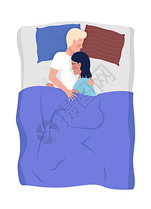 男性上班时间睡着爱夫妻睡在床上半平板彩色向量字符设计图片