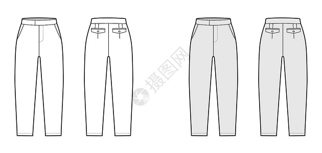 克罗布里短卡布里裤技术时尚图 以中小腿长度 正常腰部 高身 斜刀 扇口袋设计图片