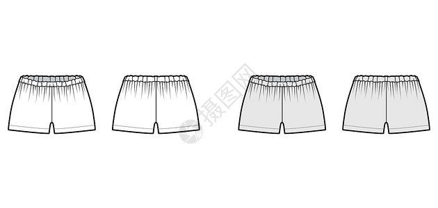 四角短裤短脱裤短裤技术时装说明 用小长 低腰 上升 收集的Flat睡衣底部服装设计图片