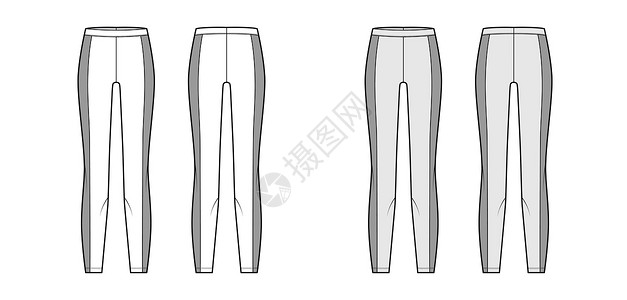 裤子尺寸瑜伽裤技术时尚图 用弹性腰带 侧面板 训练苗条 临时编织裤设计图片