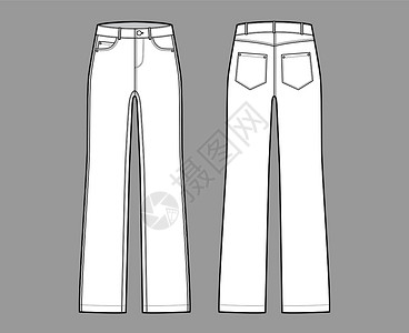 尼亚斯维兹直接的Jeans Denim裤子技术时装图 全长 低腰 5个口袋 里维兹带环女性棉布牛仔裤工装裤腰部蓝色衣服计算机设计女孩设计图片