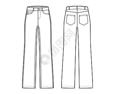 尼亚斯维兹直接的Jeans Denim裤子技术时装图 全长 低腰 5个口袋 里维兹带环女孩们服装腰部孩子们规格草图设计纺织品牛仔裤服饰设计图片
