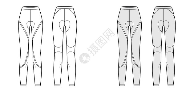 后退穿裤子时装技术图示 用正常腰部 高身 全长的腰部显示  平式运动编织身体内衣训练设计男人针织规格小样服装女士设计图片