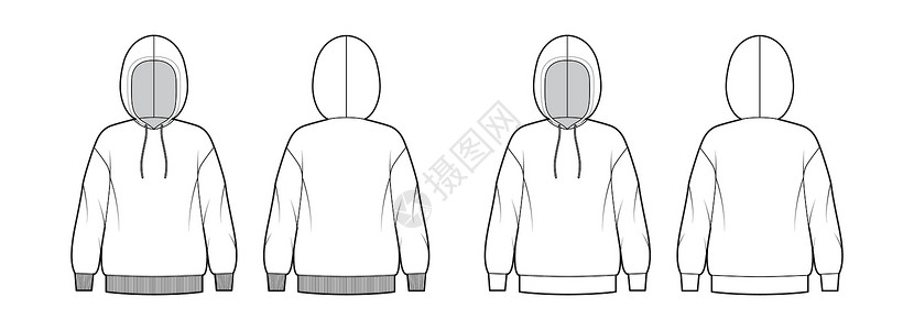 白色polo衫一套Hoody运动衫技术时装插图 用手肘袖 放松身体 绷带 抽筋纺织品绘画棉布计算机毛衣草图口袋运动服装衬衫设计图片