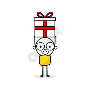卡通男子持有礼品盒的男子 圣诞卡通性格概念 孤立矢量插图生日盒子商务男生男性假期绘画孩子数字卡通片设计图片