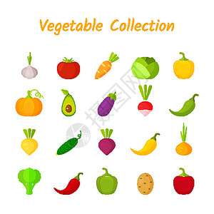 胡萝卜元素分散设计孤立的多彩蔬菜图标集设计图片