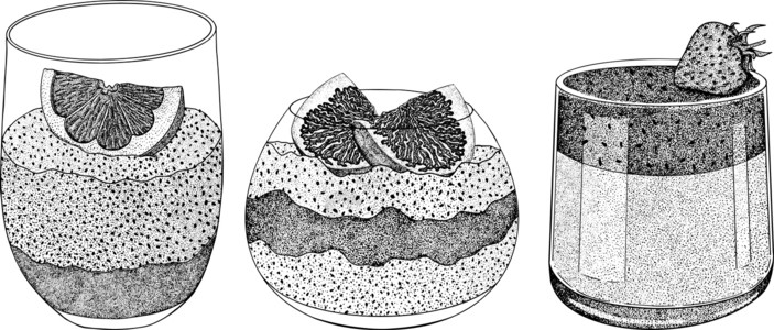 草莓布丁美味的甜点和甜点 手画出流行传统甜点的插图烹饪浆果糕点庆典奶油营养蛋糕面包糖果美食设计图片