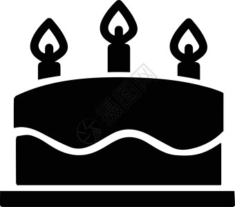 黑色线性图标生日蛋糕与蜡烛庆祝节日快乐设计图片