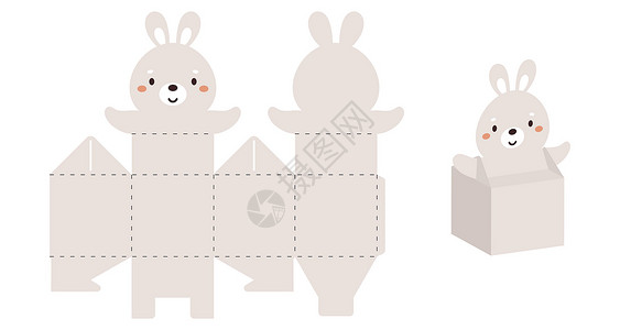 盒子里兔子简单的包装有利于糖果 糖果 小礼物的兔子盒设计 用于任何目的 生日 迎婴派对的派对包模板 打印 剪裁 折叠 粘合 矢量股票图设计图片