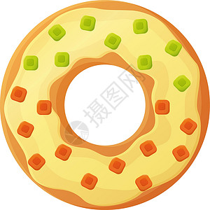 带有奶油釉和软糖的明亮甜甜圈 没有节食日标志 不健康食品 甜快餐 糖零食 额外卡路里概念 在卡通风格的白色背景上孤立的种群矢量图设计图片