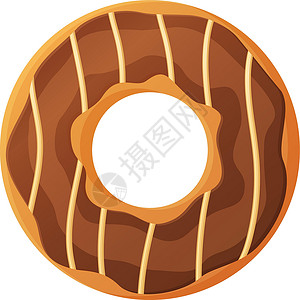 零食图标带有巧克力釉和焦糖的明亮甜甜圈 没有节食日标志 不健康食品 甜快餐 糖零食 额外卡路里概念 在卡通风格的白色背景上孤立的种群矢量设计图片