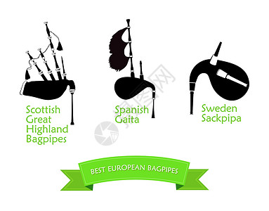 苏格兰的最受大众欢迎的风笛海报世界绿色管道文化音乐仪器刻字流苏庆典民间设计图片
