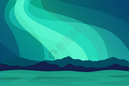 萧山北部挪威北部的北极光 背景中的山脉-矢量背景设计图片