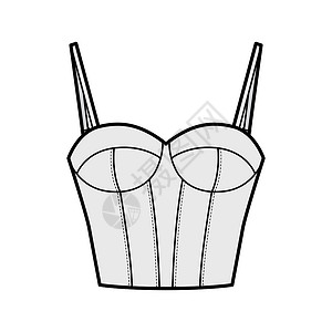 黑色运动文胸以可调整的肩带 模塑杯 钩对眼闭合等方式用布拉线内衬内衣技术时装图示胸衣游泳衣文胸计算机男人草图女士设计衣服女性设计图片