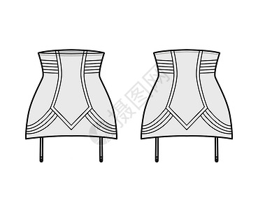 吊带围裙挂有吊带的围裙技术时装插图 Flat 模板 Plat 模板蕾丝乳罩带子计算机衣服女士女性胸衣身体胸部设计图片