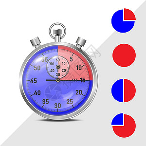 红色手表矢量秒表 计时器 经典秒表 EPS 10 矢量 玻璃反射 带有红色和蓝色环间距的地球阴影 时间间隔设计的插图设计图片