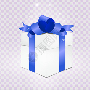 蓝色盒子带有蓝丝带的礼品盒 在透明背景上隔绝 矢量插图 EPS10设计图片
