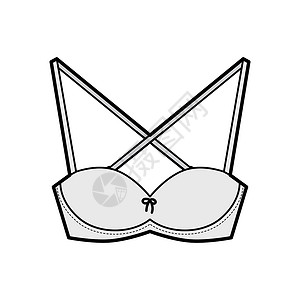 挂物袋Bra型可调制肩带 上钩和眼闭合的Bra型可兑换波盘内衣技术时装图解胸衣小样草图蕾丝胸部绘画运动服装比基尼女士设计图片