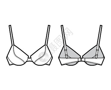 C罩杯带全可调肩带 模制罩杯的俯卧撑衬垫文胸内衣技术时尚插图设计草图丝带软垫身体绘画比基尼女性男人胸罩设计图片
