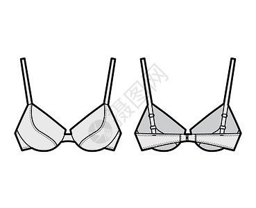 C罩杯带全可调肩带 模制罩杯的俯卧撑衬垫文胸内衣技术时尚插图计算机乳罩丝带服装男人游泳衣女性服饰蕾丝绘画设计图片