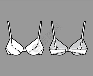 C罩杯带全可调肩带 模制罩杯的俯卧撑衬垫文胸内衣技术时尚插图计算机绘画草图比基尼男人服装女士运动设计胸衣设计图片