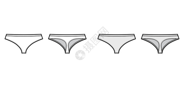 低升 弹性腰带 小臀部覆盖面积小 以技术时装图解显示乳色丁字裤比基尼计算机运动棉布衣服小样设计插图裤子草图设计图片
