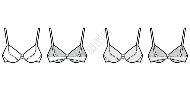 女人的衬垫带全可调肩带 模制罩杯的俯卧撑衬垫文胸内衣技术时尚插图乳罩运动胸罩软垫丝带胸衣蕾丝带子小样计算机设计图片