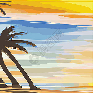 巴厘岛蓝梦岛复古棕榈树海滩 具有阳光渐变的抽象背景 棕榈树剪影 标志暑假的矢量设计模板 日落与棕榈树彩色背景天际天空异国太阳海洋口号蓝色闲暇设计图片