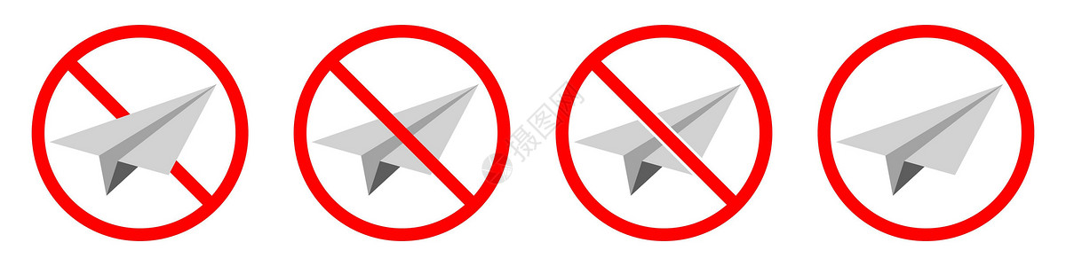 空气不流通没有纸飞机标志 纸飞机是禁止的 一组红色禁止的飞机标志禁令旅游喷射飞机场插图旅行天空空气警告圆圈设计图片